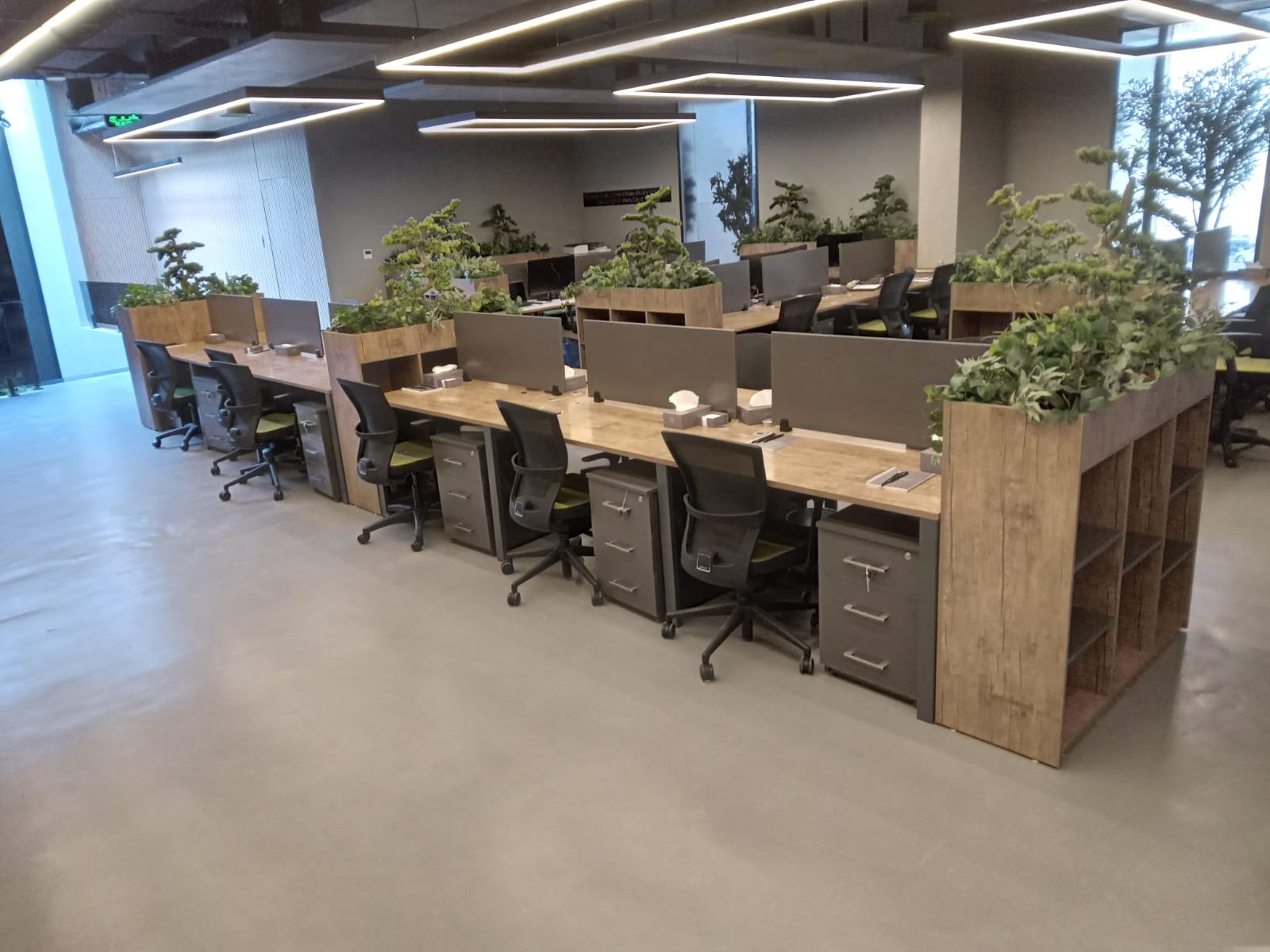 محطات عمل حديثة بفواصل نباتية وتصميم مخصص للمساحات المفتوحة | فن المكاتب